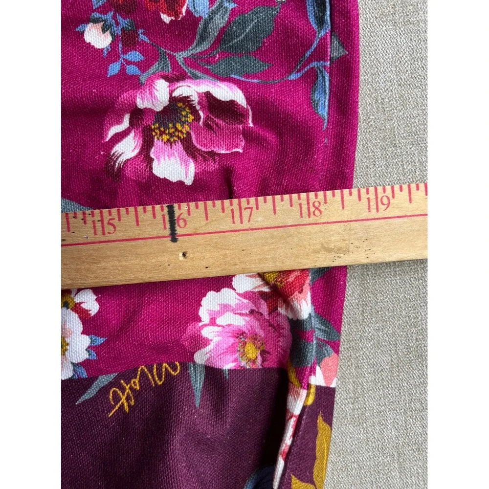 Loft Floral Canvas Tote Bag Magenta Burgundy Flower Print Shopper Handbag